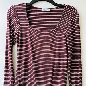 KAILEIGH Women Striped Maroon Square Neck Knit Top Sz M